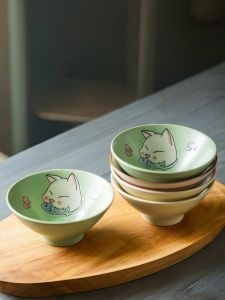 ชามทานอาหารดินเผาลายการ์ตูนขนาดเล็กสไตล์ญี่ปุ่นสุดน่ารัก ชามทานข้าวแบบใช้บ่อยสำหรับครอบครัว อุปกรณ์เสริมของขวัญที่สมบูรณ์แบบ