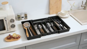 ถาดวางช้อนส้อม กล่องลิ้นชักพลาสติก ปรับได้ จุของได้เยอะ ขนาดใหญ่ สําหรับใส่ช้อน ลิ้นชักที่เก็บของในครัว