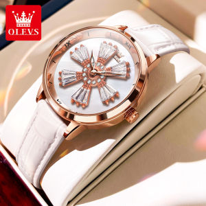 OLEVS watch for women original waterproof Baru Fesyen Mewah Kasual tali kulit kuarza Berlian untuk berputar jam tangan jenama terkenal hadiah untuk teman wanita