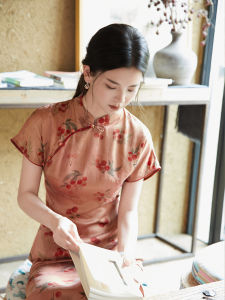 Silk Red Cloud Chiffon New Chinese Style Floral Embroidery Dress