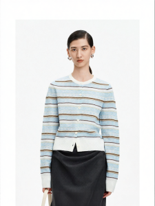 Wool Blended Color Block Striped Womens Sweater 2026 Autumn New Arrival Round Neck