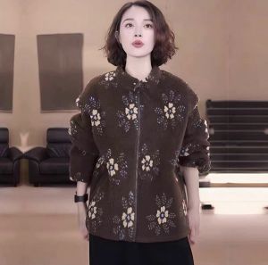 Warm Versatile Women Short Fleece Printed Jacket