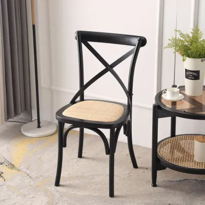 MAIYUQI | Retro Solid Wood Rattan Dining Chair