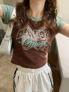 American Style Short Sleeve T-Shirt Womens 2025 New Shoulder Insert Summer Dopaamine Spicy Girl Design Short Top