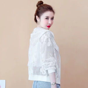 Tay Dài Mùa Hè Mini Áo Ngắn Nữ Chống Nắng Ren Mỏng Lưới Size Lớn Áo Vest Bên Ngoài Khi Mặc