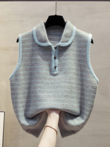 JIANDIYA | Peter Pan Collar Striped Knit Vest Loose Fit