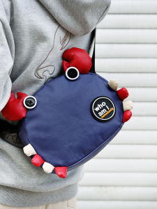 Quirky Crab Crossbody Bag Womens Single Shoulder Bag Student Cute Cartoon Ugly Adorable Bag Three Color Patch Korean Style