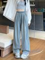 XIANYIJIAO | Lightweight Breathable Tencel Jeans for Short Women Straight Leg Loose Plus Size. 