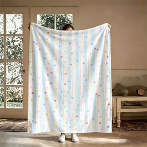 BILIBILI | Pastel Star Stripes Flannel Blanket Perfect for Sofa Office Bed Travel Sleep Read Relax Camping Four Season Use