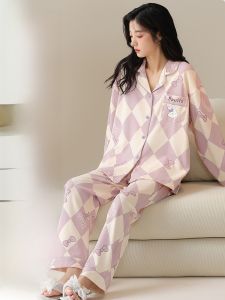 MiiOW | Pure Cotton Sleepwear Womens Loose Long Sleeve Home Clothes Set Cute Cartoon Print Spring Autumn Casual Comfortable Nightgown