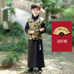Spring Autumn Style Chinese Traditional Costume for Boys Qipao Tang Suit Performance Clothes Folklore Hanfu Long Coat