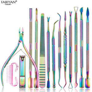 Stainless Steel Manicure Tool Set FABIYAN Brand Nail Trimming Kit for Nail Art with Gradient Color Removal Dead Skin Removal Nail Clippers and Buffing Sticks