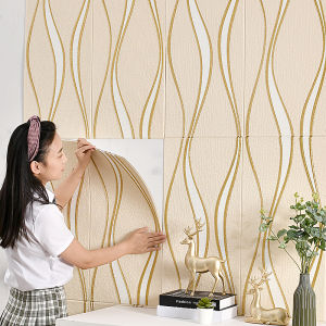 3D Vertical Stripes Foam Wallpaper Minimalist Waterproof Self-Adhesive Wallpaper Cozy Bedroom Bedside Background Decorative Wall Sticker