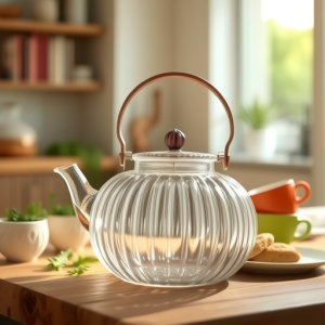 Heat Resistant Glass Teapot with Filter Wooden Handle
