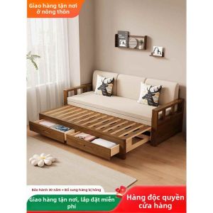 LANCATPEPP | Giường Sofa Gỗ Kiểu Trung Quốc Có Thể Gập và Kéo Dành cho Phòng Khách Nhỏ