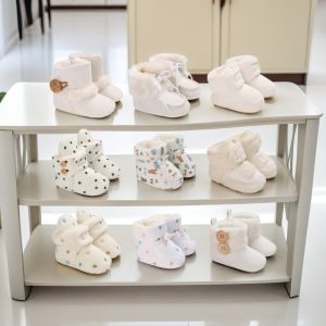 Baby Autumn Winter Boots Baby Girl Boys Winter Warm Shoes Solid Fashion Toddler Fuzzy Balls First Walkers Kid Shoes 0-18M