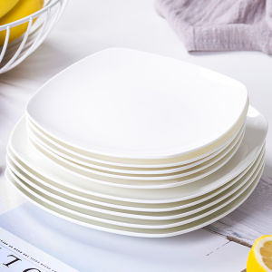 Creative White Bone China Dish Ceramic Cooking Utensils Square Salad Deep Dish Stir-Fry Soup Plate Pure Color Chinese Style