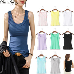Ruizhijzg S-2XL Cotton Womens Sleeveless T Shirts Summer Ladies Girls Round Neck  Singlet Sports Casual Yoga Female Tank Top Slim Fit Vest Plus Size Camisole