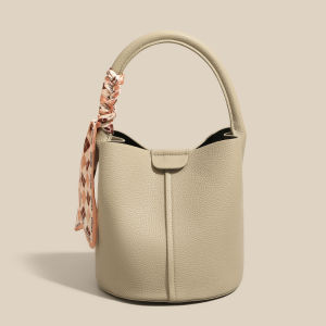 Top Layer Cowhide Leather Bucket Handbag Large Capacity Single Shoulder Slant Cross Womens Bag Fashionable Commuter Purse