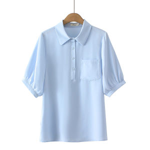 เสื้อเชิ้ตแขนสั้นทรงหลวมสไตล์เกาหลีสำหรับผู้หญิงไซส์ใหญ่ ฤดูร้อน 2025 แฟชั่นลำลอง ทรงเข้ารูป กระเป๋า ทรงหลวม ลดอายุ
