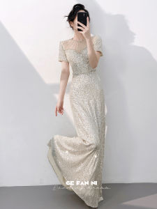 Luxurious Elegant Silver Sequin Evening Gown