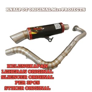 ORIGINAL KNALPOT SAMLONG M24 PROJECTS inlet 38 mm saringan full setengah dan borboran beat fi esp karbu new deluxe Scoopy fi mio m3 sporty j Vario 125/150 aerox nmax 155 vario PCX 160