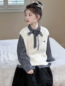 MPW | Fashionable Korean Style Girls Sweater Set Autumn Wear Shirt Vest Two Piece Set Casual Soft Knitted Clothing For Children