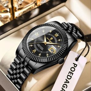 POEDAGAR Top Fashion Wristwatch For Men Waterproof Luminous Date Business Man Watch Stainless Steel Quartz Classic Mens Watches