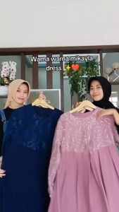 Mikayla Maxi Dres/Gamis Lebaran Terbaru 2025 Viral/Gamis Crinkle Mix Brokat/Coklat Mahogany/Kekinian