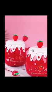 Cute fruit-shaped ceramic water cup and mug with a lid spoon large capacity mug household water cup milk and coffee cup