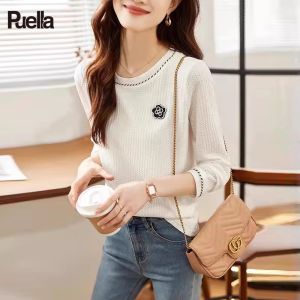 puella | Chanel-style Casual Color Block Regular Shoulder Womens T-shirt Round Neck Long Sleeve