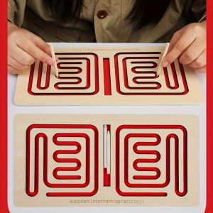 Children Left Right Brain Puzzle Toy Pen Movement Trajectory Control Training Hand Brain Coordination Wooden Educational Toys