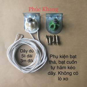 Bộ phụ kiện bạt thả bạt cuốn tự hãm kéo dây. Không có lò xo. Sử dụng trục cuốn bằng ống nhôm 63 hoặc ống sắt phi 60