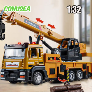 1/32 Alloy Crane Truck Engineering Vehicles with Sound and Light Metal Model Cars Simulation Diecast Models Childrens Toy Gift