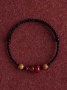 Natural Zhu Sandu Gourd Red String Bracelet for Men And Women Peach Wood Lucky Beads Chinese Zodiac Horse Year Peaceful Rope