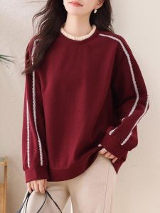 WANGGONGZHU | Loose Womens Hoodie Fake Two-Piece Casual Round Neck Pullover Plus Size Fashionable Slimming Top Korean Style Spring 2025