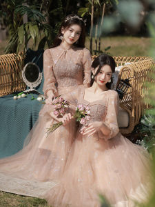 Elegant Long Evening Gown Maids of Honor Simple Slimming Fairy Tale Style Wedding Party Dress for Sisters Group Sophistication