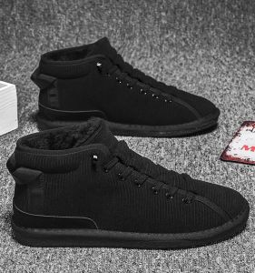 รองเท้าบู๊ทหนังนิ่มผ้าฝ้ายหนาสำหรับผู้ชาย ฤดูใบไม้ร่วง/ฤดูหนาว รองเท้าบู๊ทหนังนิ่มแบบสวมสบาย วัสดุ PU ด้านในหนังนิ่ม