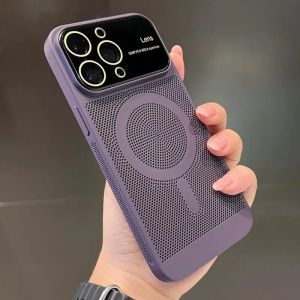 เคสเคสระบายความร้อนแม่เหล็กตะแกรงระบายอากาศหน้าต่างใหญ่สำหรับ iPhone 14 13 12 11 Pro Max 14 Plus โดยสาย Magsafe