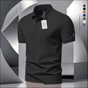 Mens Polo Shirt Short Sleeve Turn-down Collar Regular Fit Summer Business Cotton Polyester Blend Fashionable Retro Top