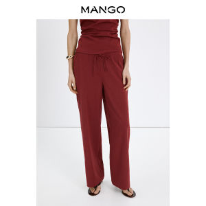 Mango | Womens High Waist Drawstring Elastic Straight Leg Pants
