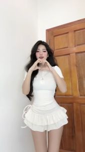 Đầm body cổ polo xếp li ngắn tay phối nhún eo phong cách ulzzang hàn quốc váy polo cổ đức