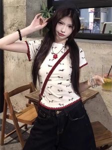 Áo Thun Tay Ngắn in Hình Hoạt Hình Mỹ Dành Cho Nữ Mùa Hè Phong Cách Pure Desire Ôm Vừa Vặn Đa Năng INS Phong Cách Áo Thun