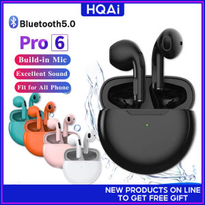 HQAi Pro6 Wireless Earphones Bluetooth Earbuds Build-in Mic Noise Cancellation Touch Control Hi-Fi Bass Sound Headset For All Phones