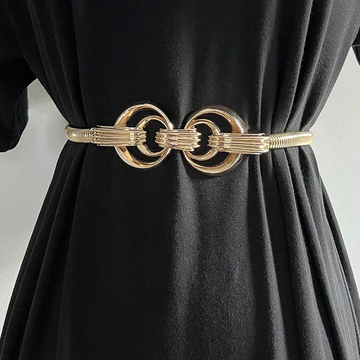 Women Belt Luxury Brand Gold Chain Belt Elastic Silver Metal Waist Belts  for Women Stretch Ladies