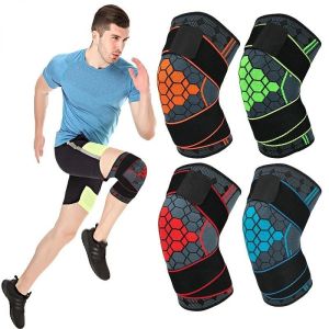 GOUNOD bandaged knee pads hexagonal knitted jacquard anti-slip pressure knee pads running cycling basketball and fitness knee pads joint 1piece