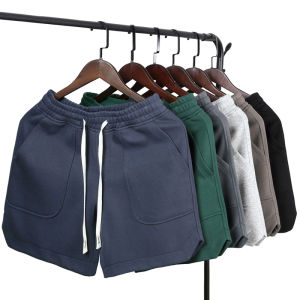 Mens Summer Casual Cotton Shorts Knee-High 5cm American Style Split Four-Quarter Short Pants Breathable Cool Feeling Knitted Pants