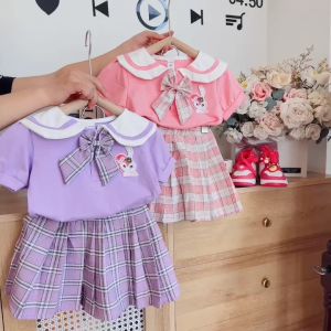 SIZE ĐẠI 8-28KG: Bộ kẻ 3 chi tiết chân váy xếp ly+ cavat cực xinh cho bé gái - BK3CT