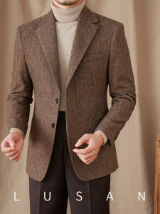 Vintage All-match Warm Wool 50% Herringbone Pattern Suit for Men