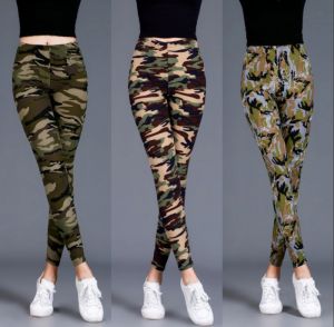 Spring Autumn Thin Camouflage Base Layer Pants Womens Outdoor Wear Elastic plus Size Nine Point Pants Slimming Long Trousers